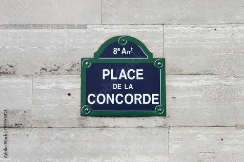 Canvas Print Place de la Concorde Street Sign in Paris, France