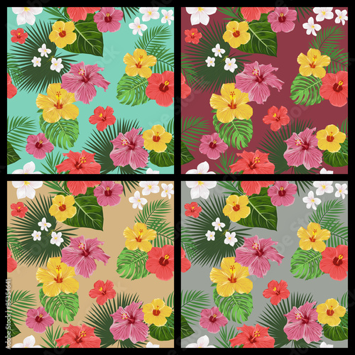 Set of tropical floral seamless patterns
