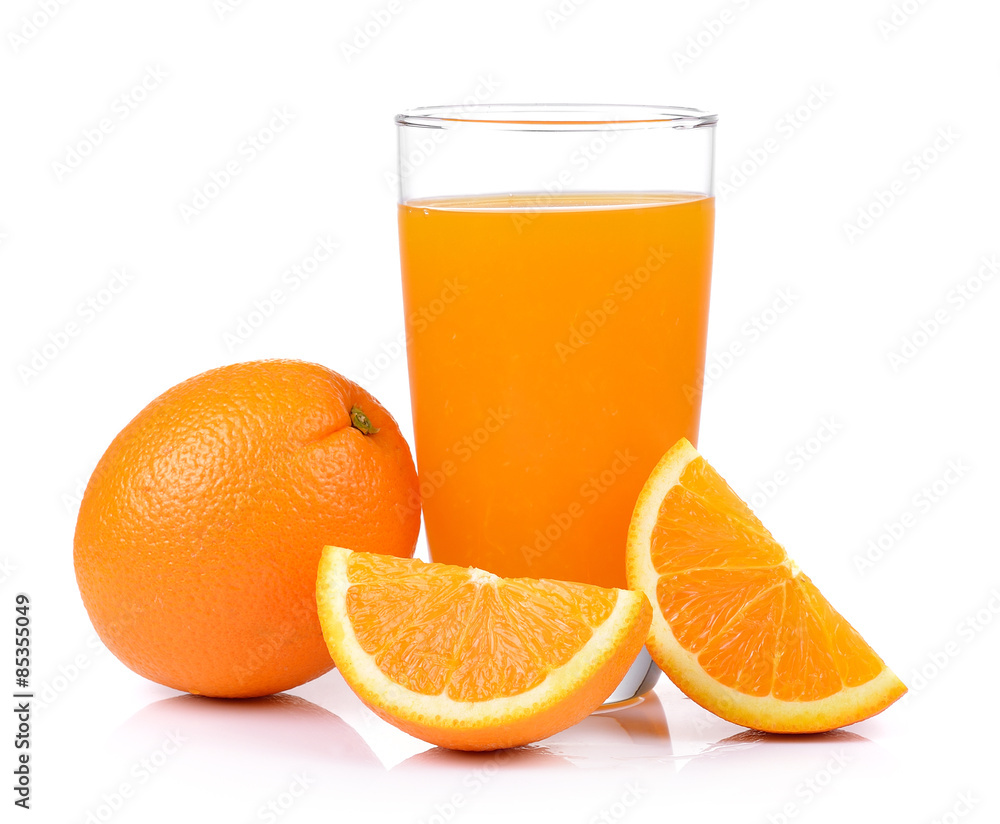 Orange juice and orange isolated on white background Orange juice and orange isolated on white background