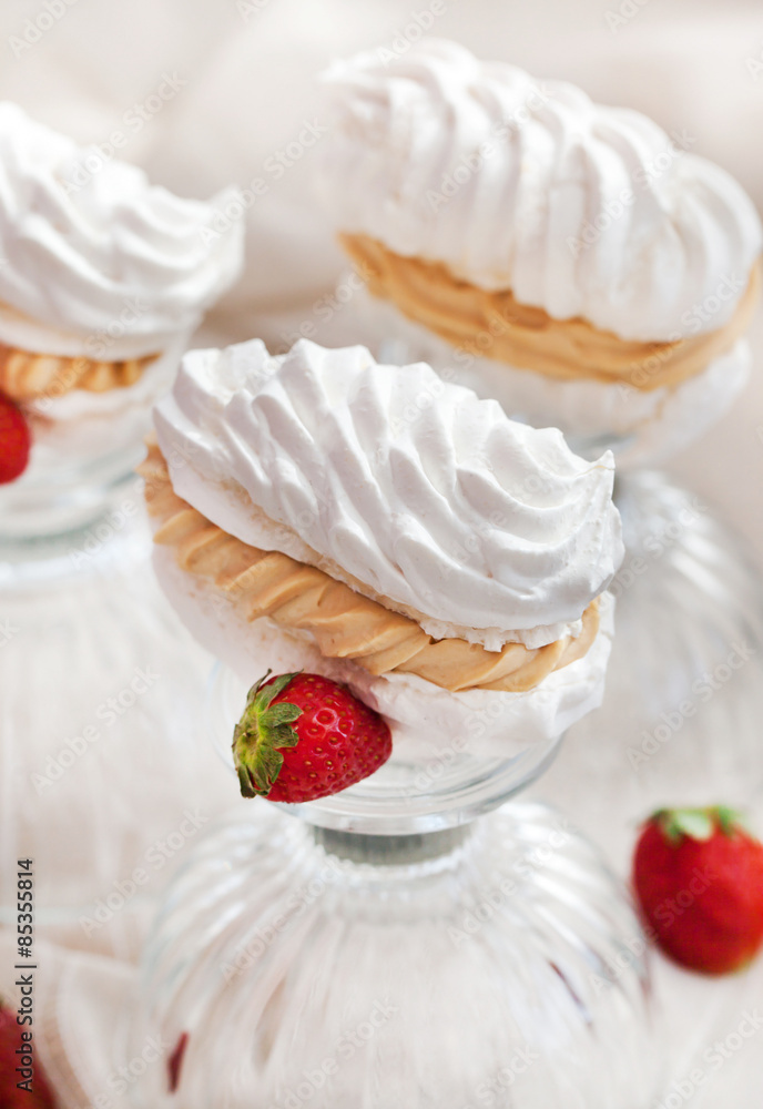 Fresh delicious meringue and cream cake Fresh delicious meringue and cream cake
