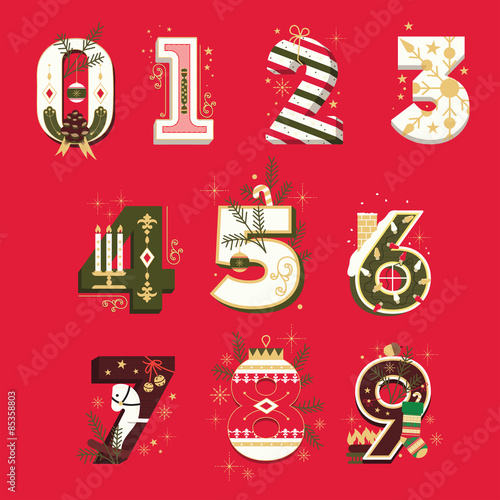 Vector Christmas Numbers , vector illustration set