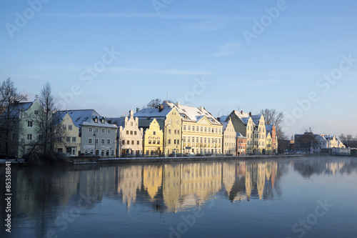 Germany, Bavaria, Landshut, morning sun at River Isar photo