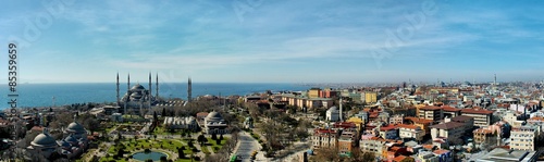 Blue Mosque Panoroma at Hagia Sophia Minaret Istanbul