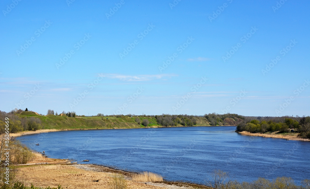 Volkhov river valley. View from the top, spring season Volkhov river valley. View from the top, spring season