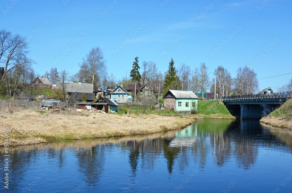 Fototapeta premium Ladozhka river (Elena river) at the Staraya Ladoga city, Russia