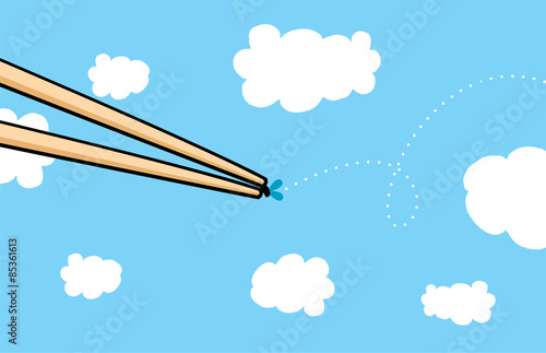 Chopsticks catching a fly on air