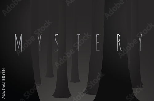 Mystery dark woods with black tree fog
