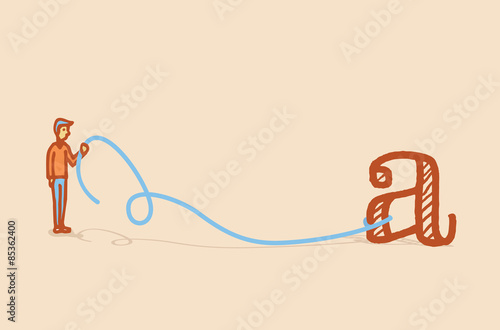 Man holding a big tied letter