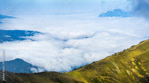 Germany, Bavaria, Allgaeu Alps, View from Fellhorn to Soellereck, clouds cover photo