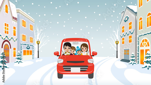 Driving Family Winter town