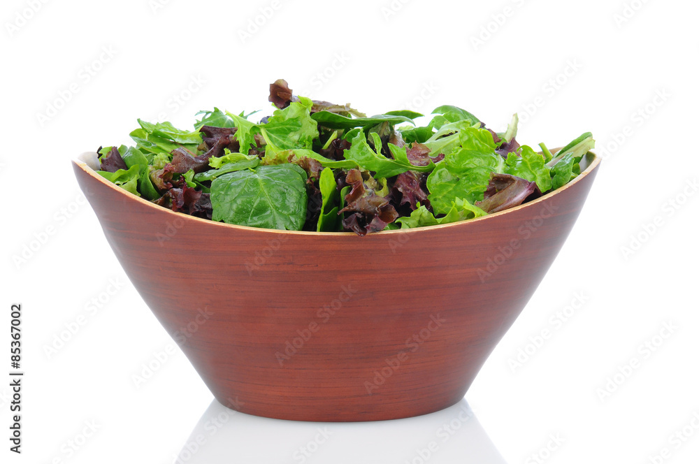 Salad Greens in Wood Bowl Salad Greens in Wood Bowl
