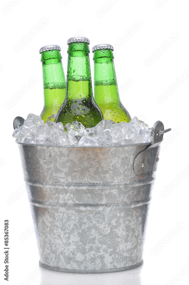 Three Green Beer Bottles in Ice Three Green Beer Bottles in Ice