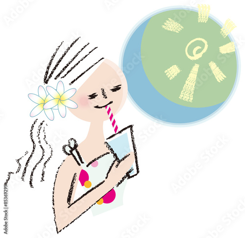 夏　飲む　女性