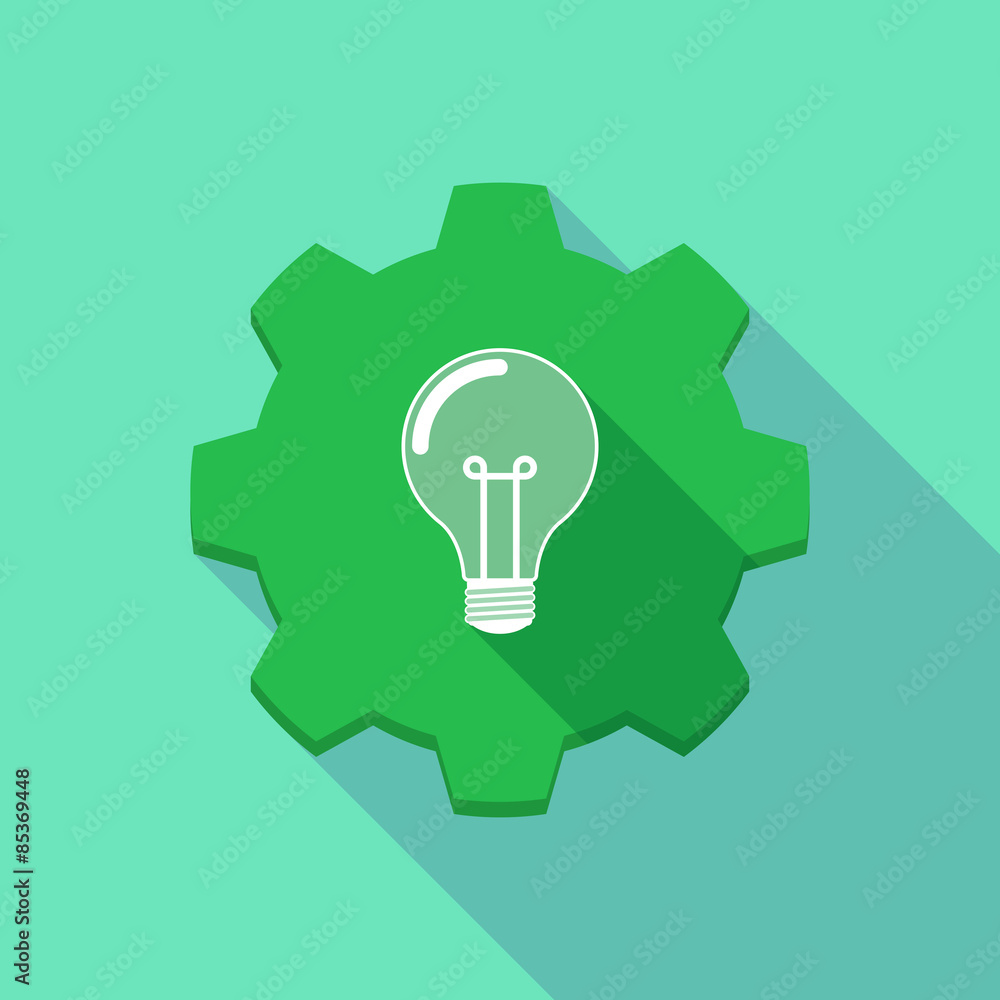 Long shadow gear icon with a light bulb Long shadow gear icon with a light bulb