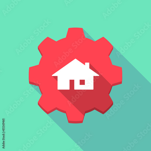 Long shadow gear icon with a  house