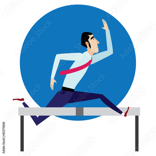 Businessman jumping over barrier