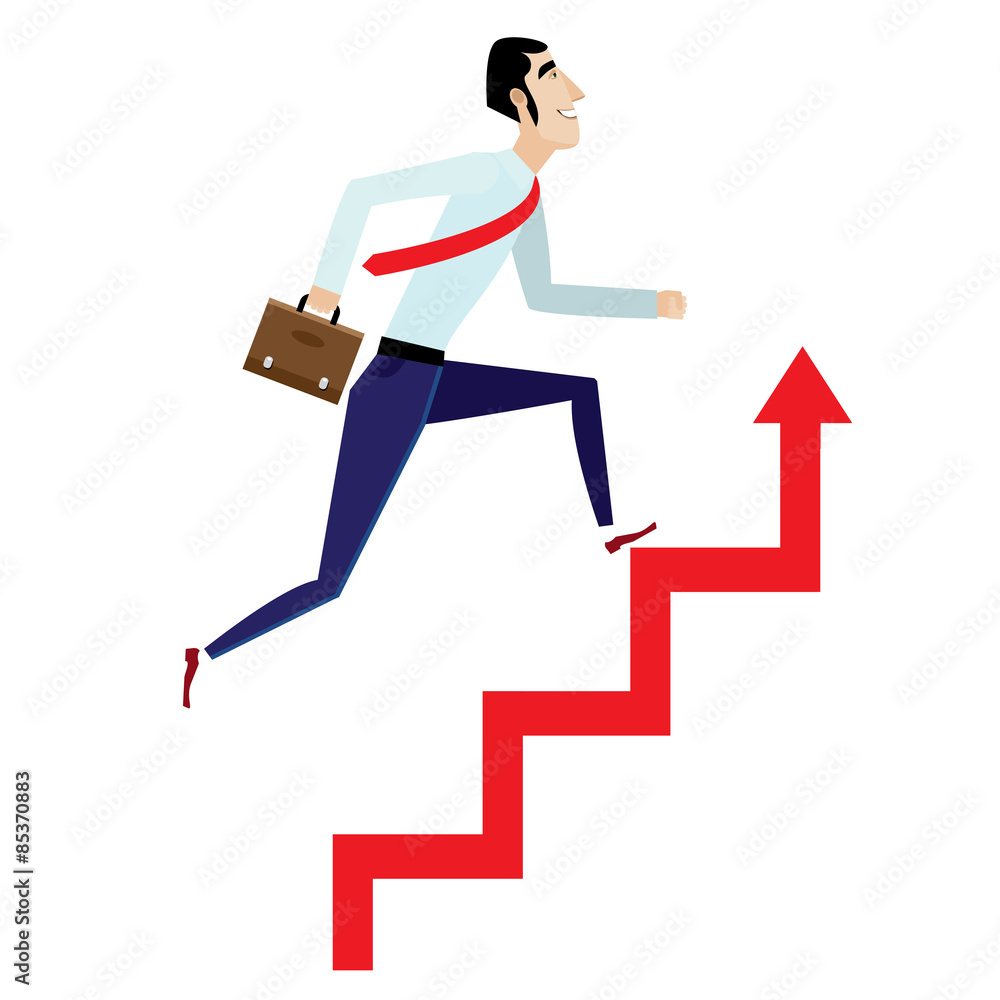 Businessman running up on arrow Businessman running up on arrow