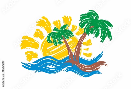 Sea landscape with palm trees.