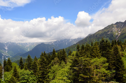 西穂高登山口からの日本アルプスの景色：岐阜、日本