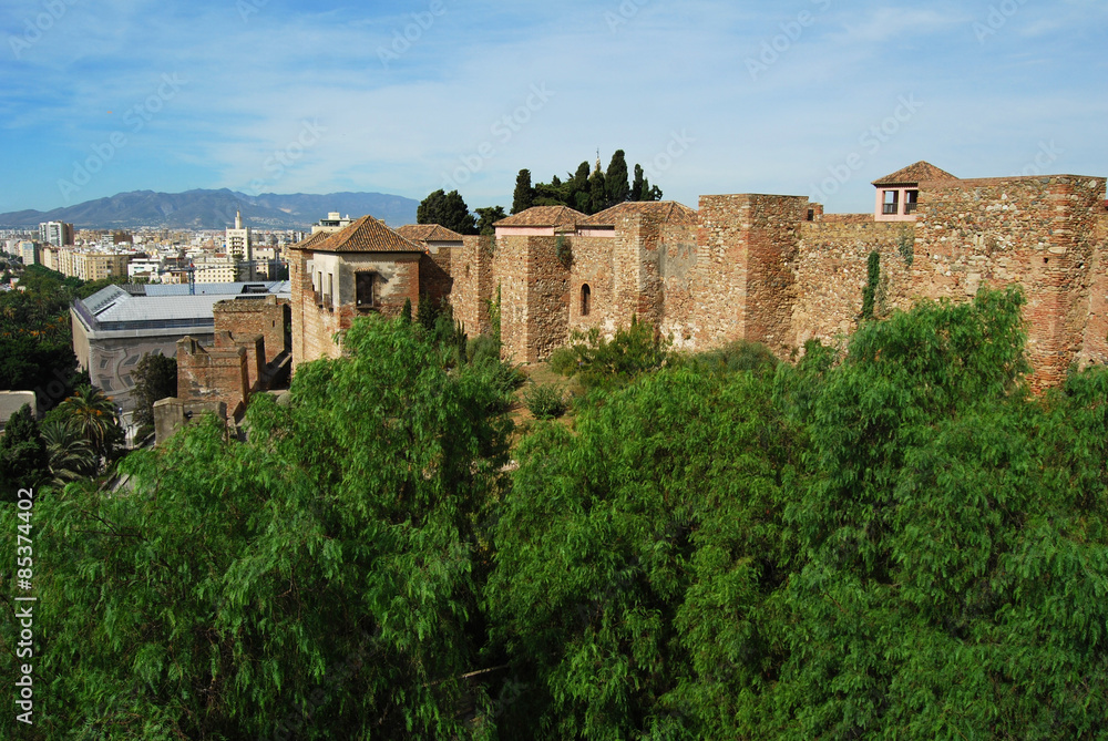 Málaga, alcazaba, panorámica, paisaje urbano, ciudad