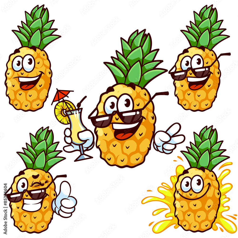 Vector set cartoon character Happy pineapple Stock Vector Adobe Stock