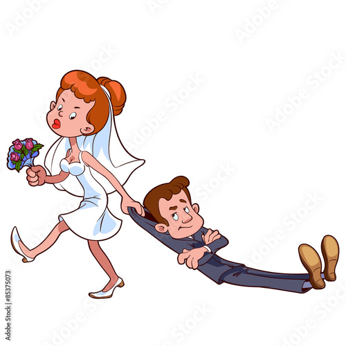 Angry bride drags the groom  to get married