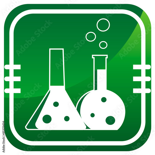 Flask with chemical reagent - Vector green icon isolated