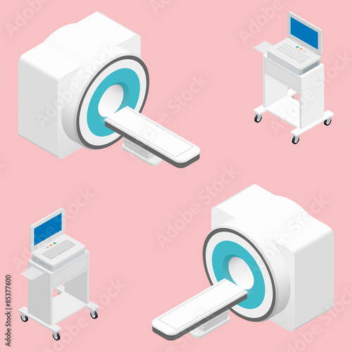 MRI and ECG medical devices isometric icon set