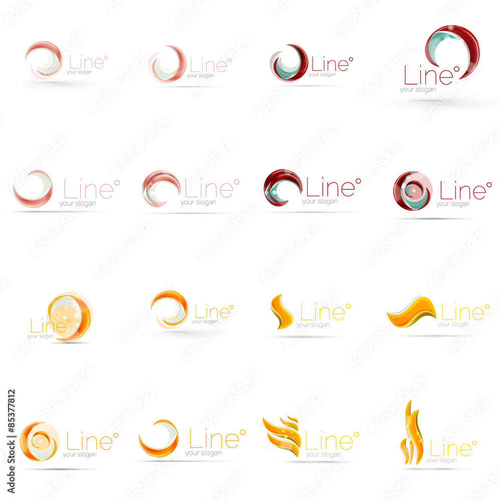 Set of swirl, wave lines, circle logo icons