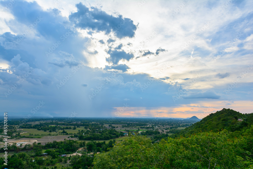 The evening light with clouds countryside of Thailand.