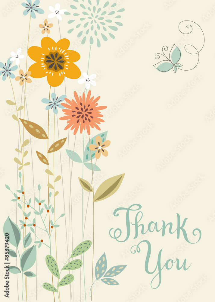 Thank You Vertical Floral Card