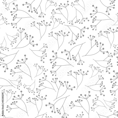 Gray floral seamless pattern on white background © samiola