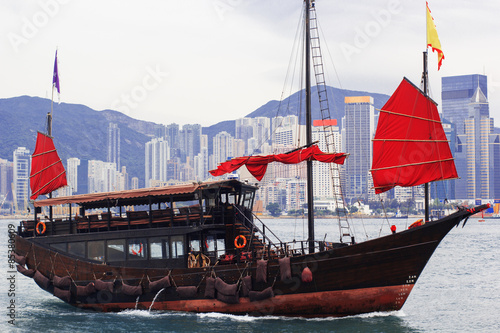 Hong Kong harbour with tourist junk, Scarlet Sails