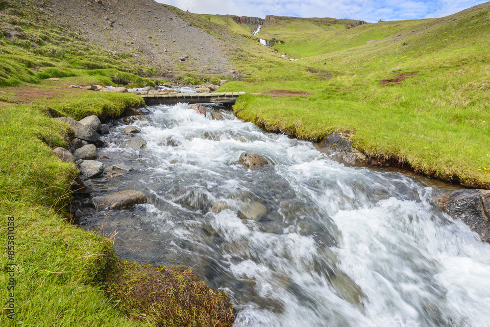 Fototapeta premium Landscape near Hengifoss waterfall, Iceland