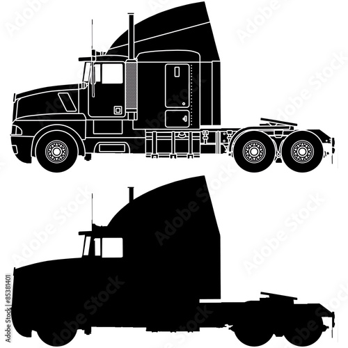 Silhouette Kenworth T600 truck isolated on a white background. photo