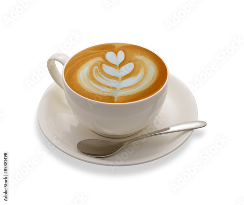 Latte art , coffee isolated on white background