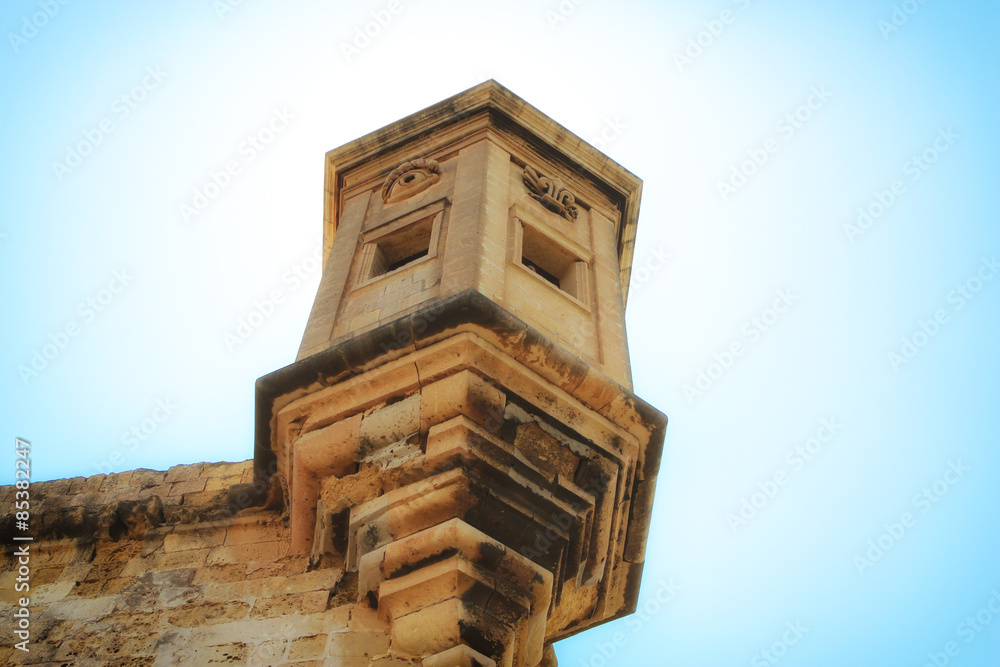 Watchtower on top of the fortified walls in Valletta