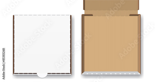 Closed and open pizza box, vector illustration