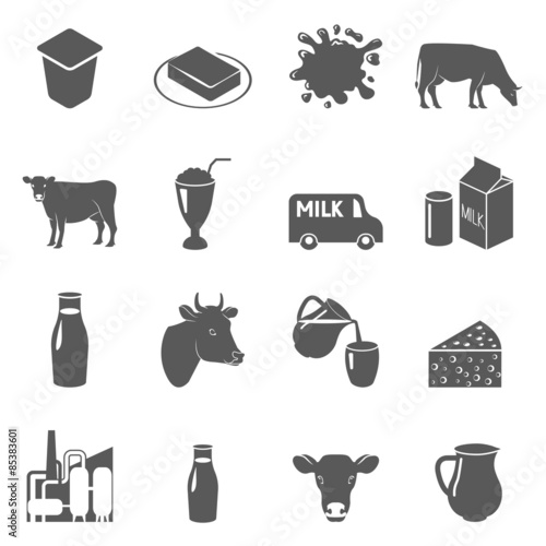 Milk black icons set