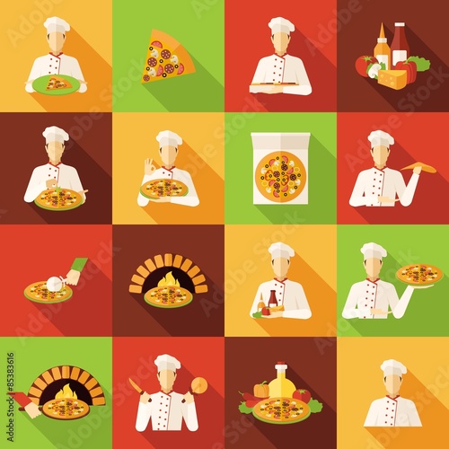 Pizza Makers Flat Icons Set