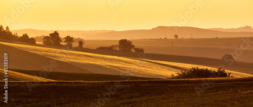 Moravian rolling landscape on sunset