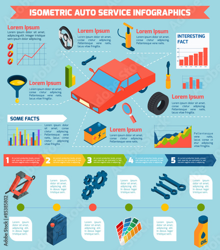 Auto Service Isometric Infographics