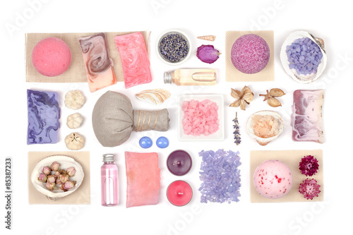 spa and massage elements on white background 
