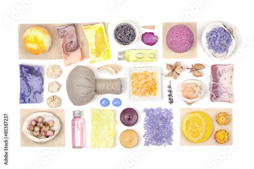 spa and massage elements on white background 
