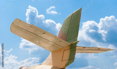 Bilde på lerret Tail of aircraft, blue sky background