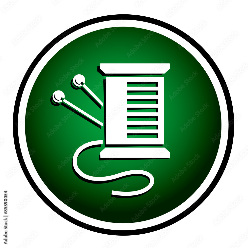 Needles and Pins. Sewing items - green round icon Needles and Pins. Sewing items - green round icon