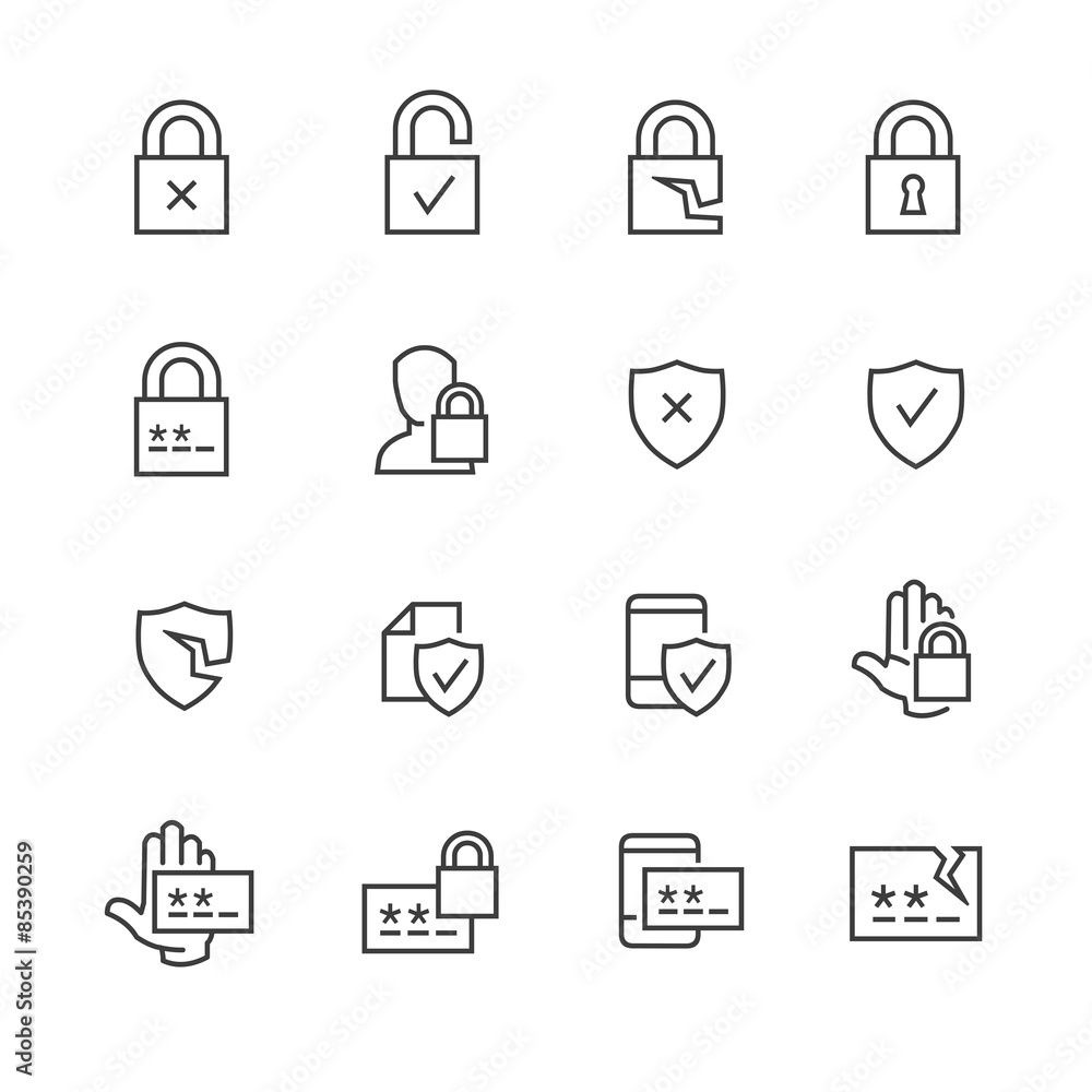 Data security and password icons Data security and password icons
