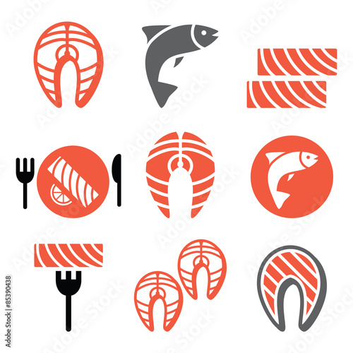 Salmon fish and meal - food icons set
