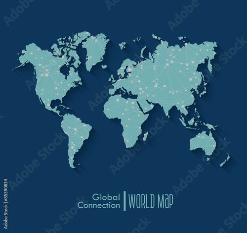 Infographic blue World Map symbol with global network connections