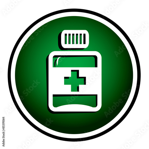 Pills, medication green round icon
